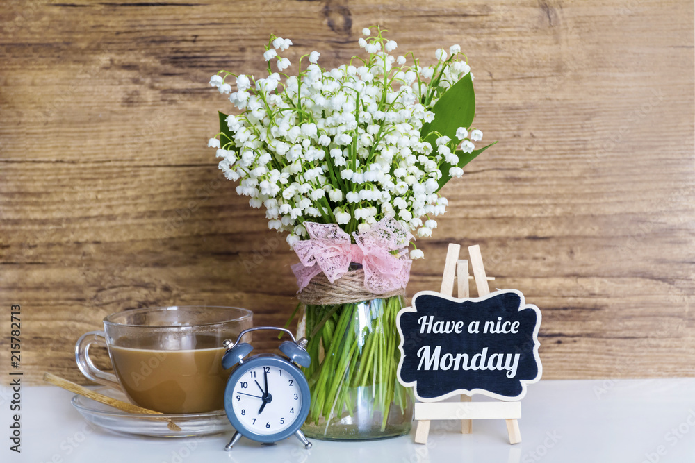 Inspirational Motivational Quote - Happy Monday. Start Today Right. with  Cup of Morning Coffee and Purple Flowers on White Table. Stock Image -  Image of light, happymonday: 214674595