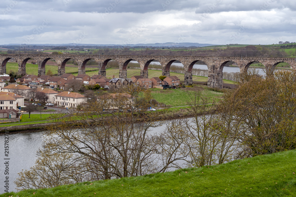 Royal Border Bridge, the railway viaduct across the River Tweed between Berwick-upon-Tweed and Tweedmouth in Northumberland, England, UK Royal Border Bridge, the railway viaduct across the River Tweed between Berwick-upon-Tweed and Tweedmouth in Northumberland, England, UK