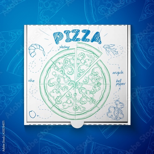 Cardboard box with pizza shrimp