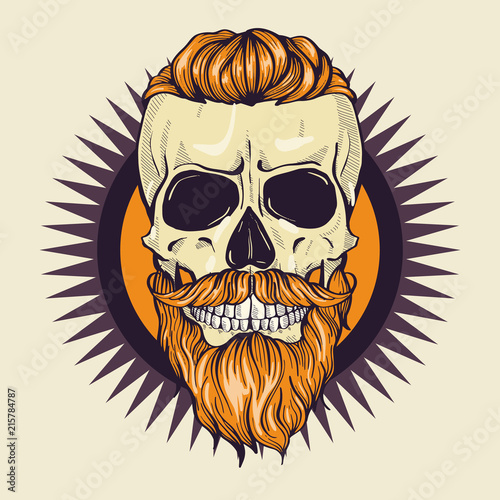 Color angry skull with hairstyle