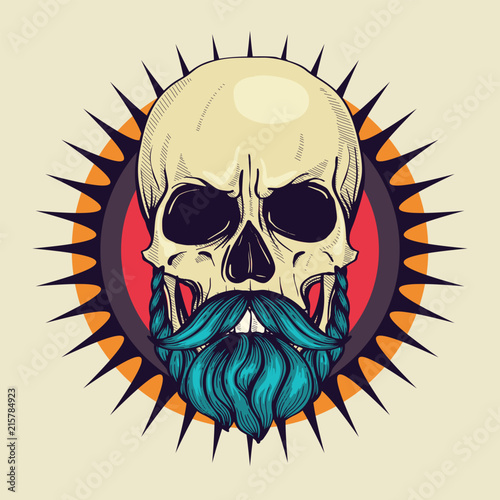 Color angry skull with hairstyle