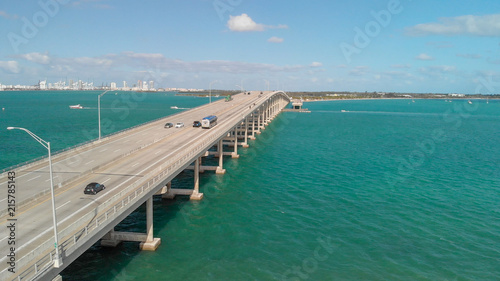 Aerial view of Rickenbacker Causeway in Miami
