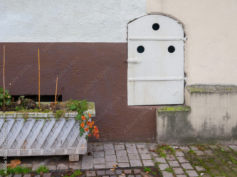 Vintage wooden door with hammered elements. Heidelberg, Germany.
