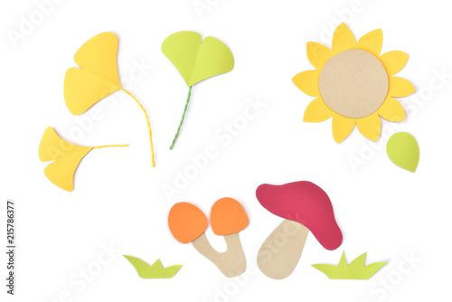 Autumn plant paper cut on white background - isolated