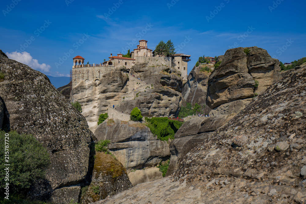 Meteora Beautiful Stone shapes and Mountains with Monastery on them in Greece