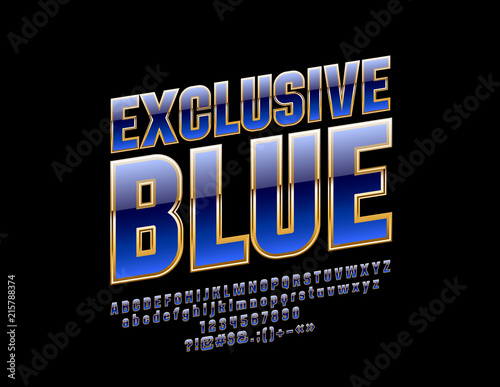 Vector Exclusive Blue and Gold Alphabet Letters, Numbers and Symbols. Luxury Modern Font.