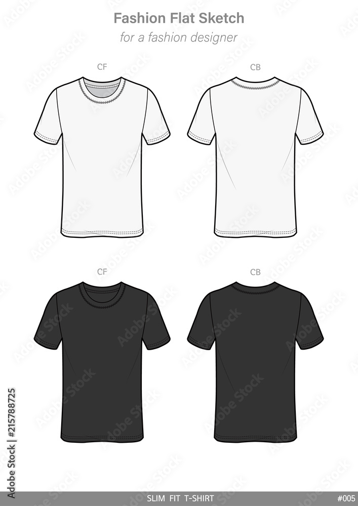 SLIM FIT Tee shirt Fashion flat technical drawing vector template SLIM FIT Tee shirt Fashion flat technical drawing vector template