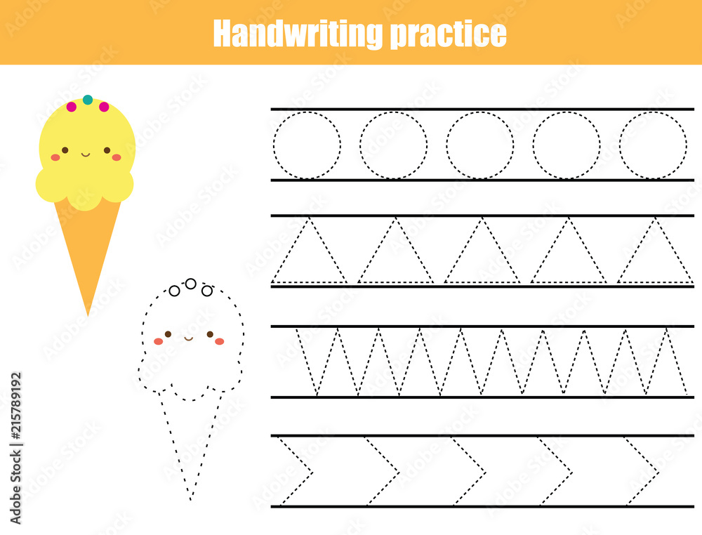 Handwriting practice sheet. Educational children game, printable worksheet  for kids. Writing training. Tracing straight lines Stock Vector by  ©ksuklein 175069942