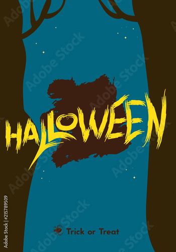 Happy Halloween flat vertical poster. Vector illustration.