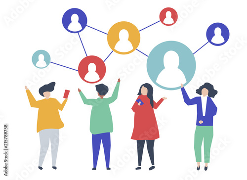 Characters of people and their social network illustration