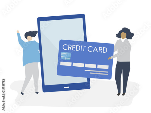 People making an online credit card transaction illustration
