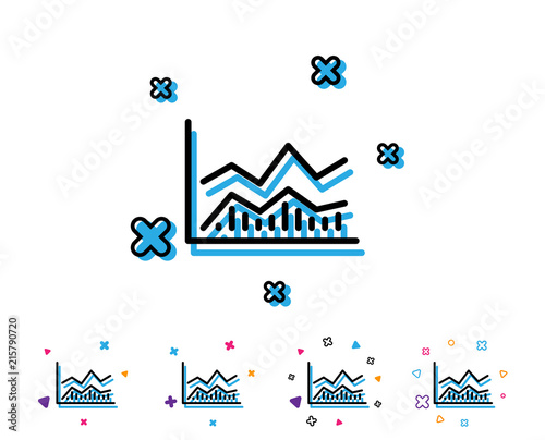 Line chart icon. Financial growth graph sign. Stock exchange symbol. Line icon with geometric elements. Bright colourful design. Vector