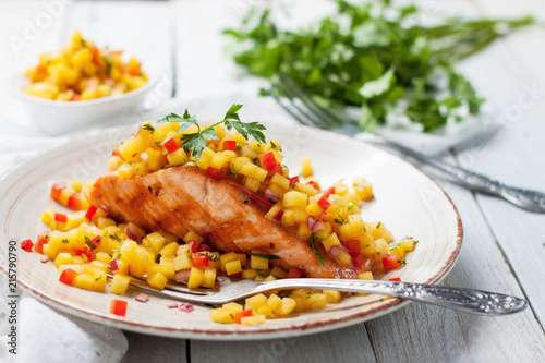 Grilled salmon with mango salsa