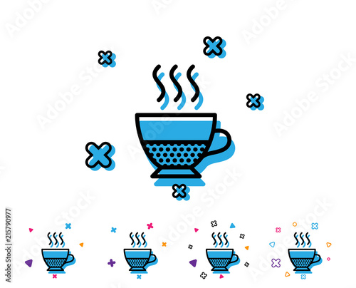 Doppio coffee icon. Hot drink sign. Beverage symbol. Line icon with geometric elements. Bright colourful design. Vector