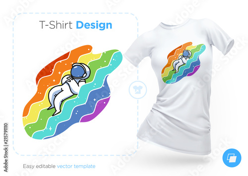 Astronaut in cosmic waves t-shirt design. Print for clothes, posters or souvenirs. Vector