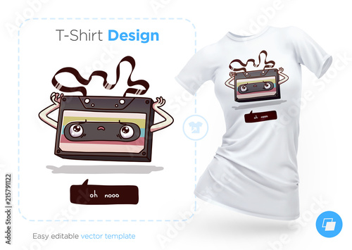 Old audio cassette t-shirt design. Print for clothes, posters or souvenirs. Vector