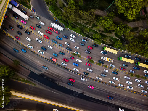 Rush hour traffic jam - aerial shot photo