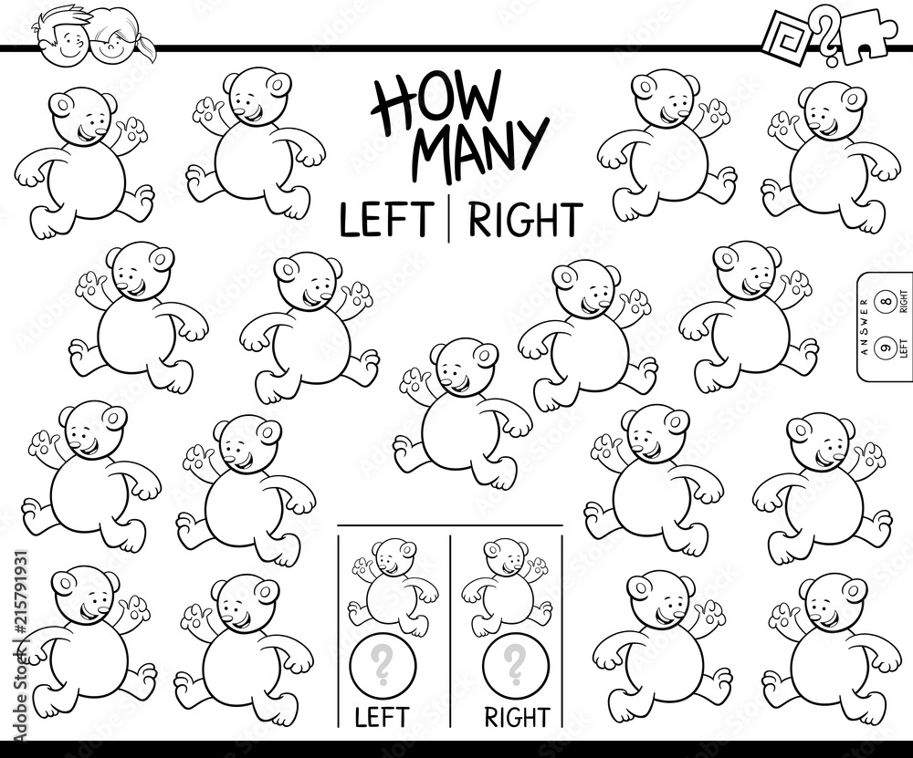 counting left and right picture of bear coloring book counting left and right picture of bear coloring book