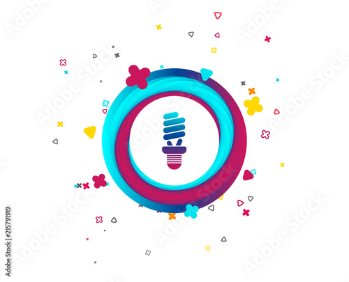 Fluorescent lamp bulb sign icon. Energy saving. Idea and success symbol. Colorful button with icon. Geometric elements. Vector