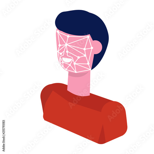 Face recognition isometric concept. Biometric identification. Vector illustration