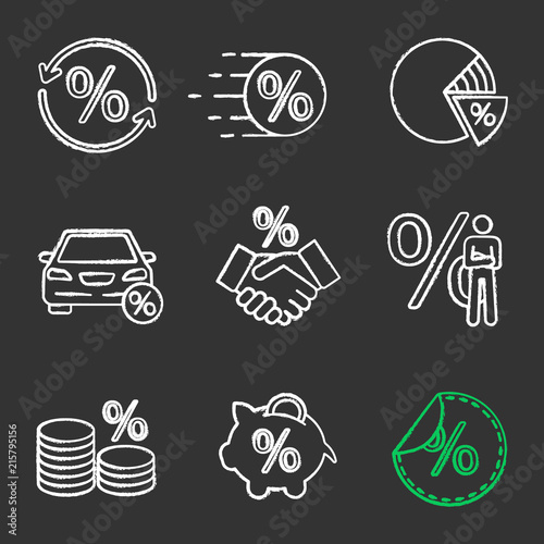 Percents chalk icons set
