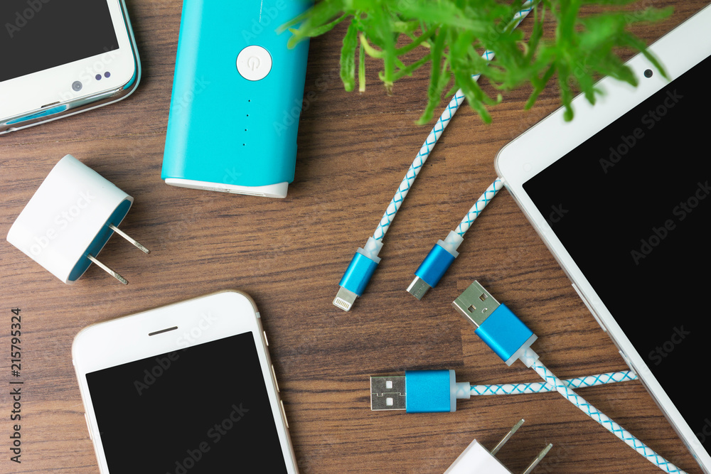 USB charging cables for smartphone and tablet - obrazy, fototapety, plakaty 