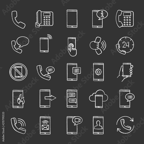 Phone communication chalk icons set