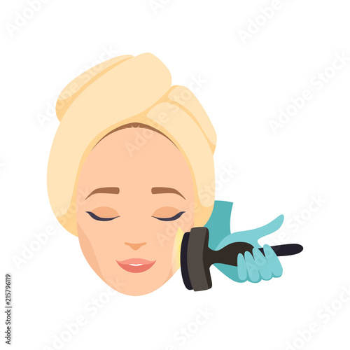 Young woman having anti aging procedure in beauty salon, cosmetic procedure for face rejuvenation vector Illustration