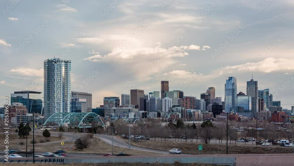 Downtown Denver, Colorado Skyline Day to Night Sunset Timelapse Wide Downtown Denver, Colorado Skyline Day to Night Sunset Timelapse Wide