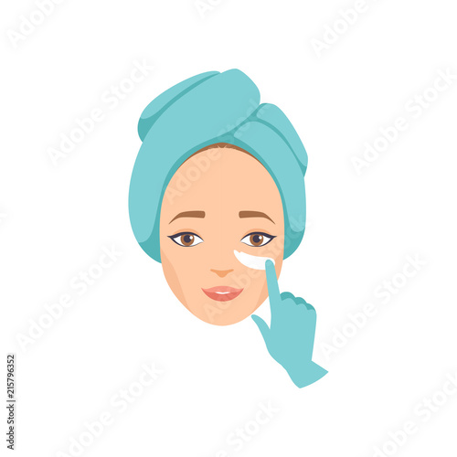 Cosmetologist applying cream on face of young woman in beauty salon, cosmetic procedure for face rejuvenation, cosmetology and anti aging concept vector Illustration