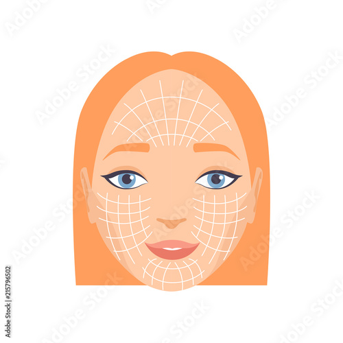 Young woman face with massage lines, rejuvenating procedure vector Illustration