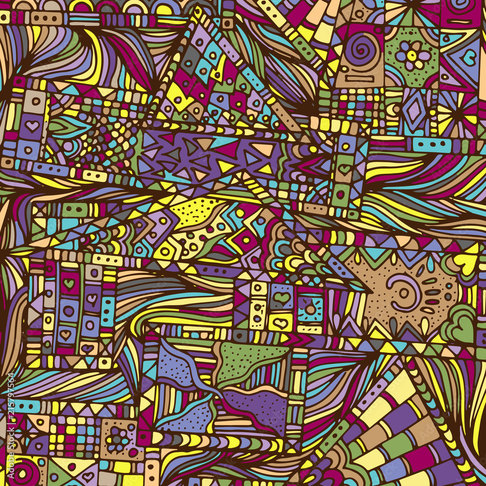 Obraz premium Abstract, psychedelic pattern, mosaic, geometric, hand-drawn