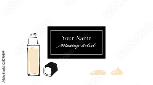 Vector Illustration Foundation cream with inscription beauty makeup. Make up cosmetic product for banner, poster. Liquid foundation background with cream tube. Vector illustration