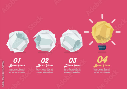 Crumpled paper light bulb with crumpled paper balls