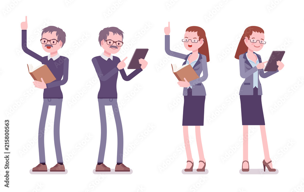 Male and female teacher standing Male and female teacher standing