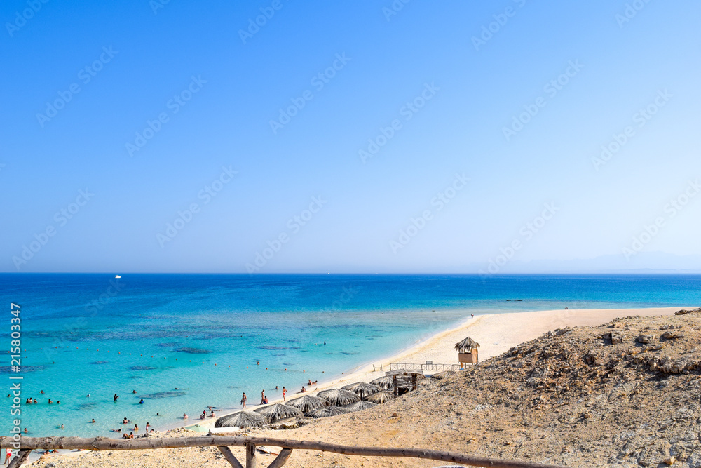 Mahmya island at Red Sea in Egypt, idyllic beach of Mahmya island with turquoise water, Egypt