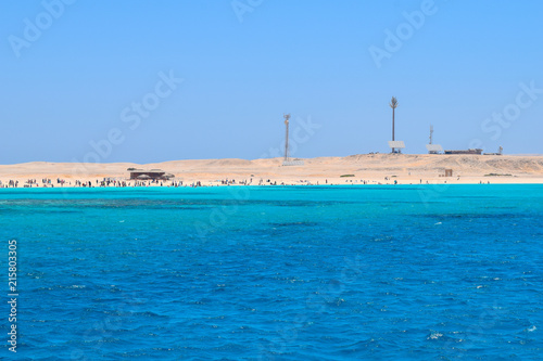 Boats in the red sea, turqouise water, yacht shipping on the ocean, paradise in front of Mahmya island © Laila