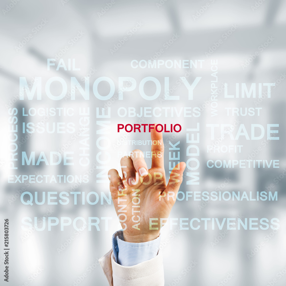 Concept of modern business with palm choocing on of keywords for success Concept of modern business with palm choocing on of keywords for success
