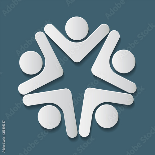 five people in a circle holding hands.The summit workers are meeting in the same power room.