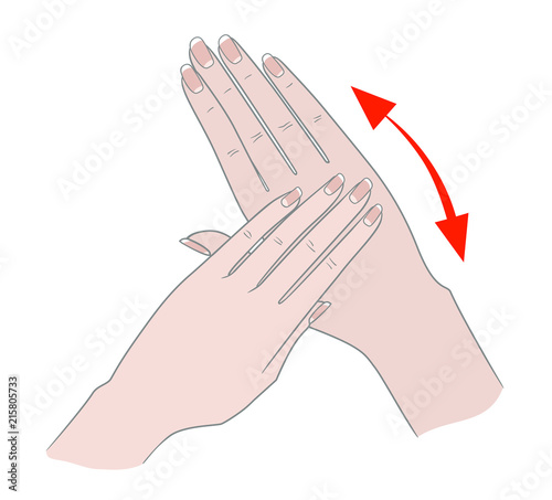 Exercises for the hands against inflammation of the joints and arthritis. Two female hands connected by fingers. Vector illustration
