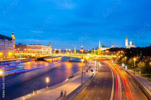 Panoramic view of Moscow landmark during sunset from Zaryadye Park