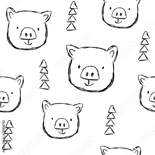 Cute pigs characters pink seamless pattern