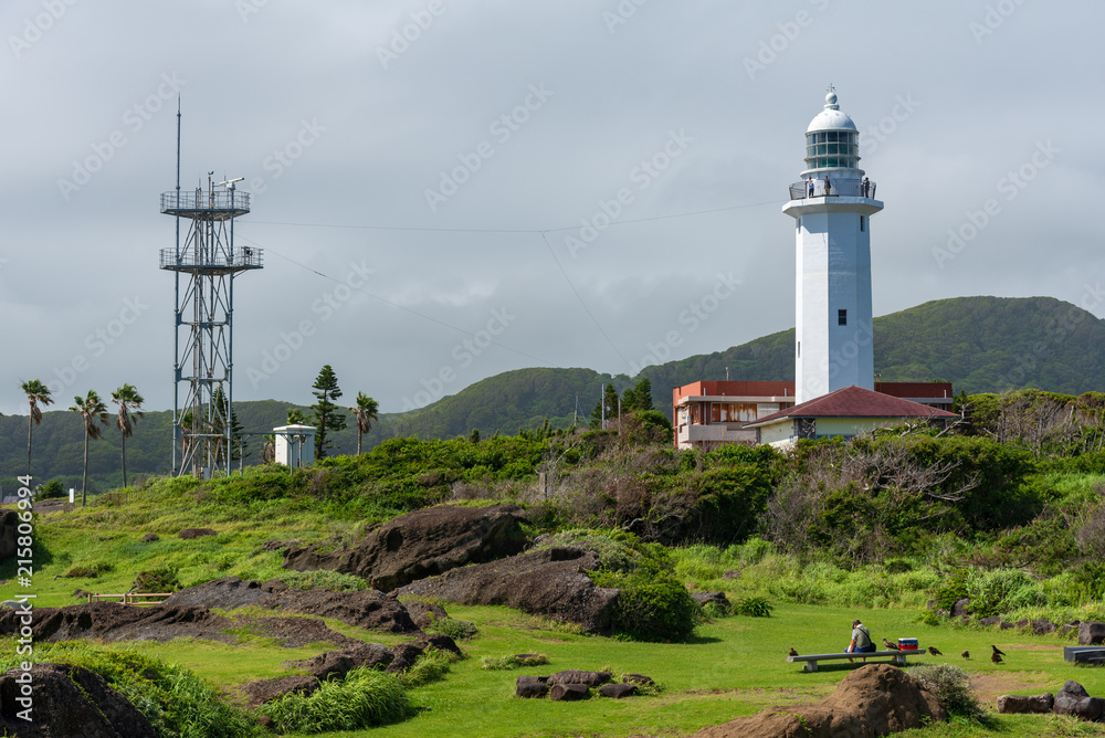 Nojimazaki Lighthouse in Chiba, Japan. The lighthouse stands at the southernmost tip of Boso Peninsula.