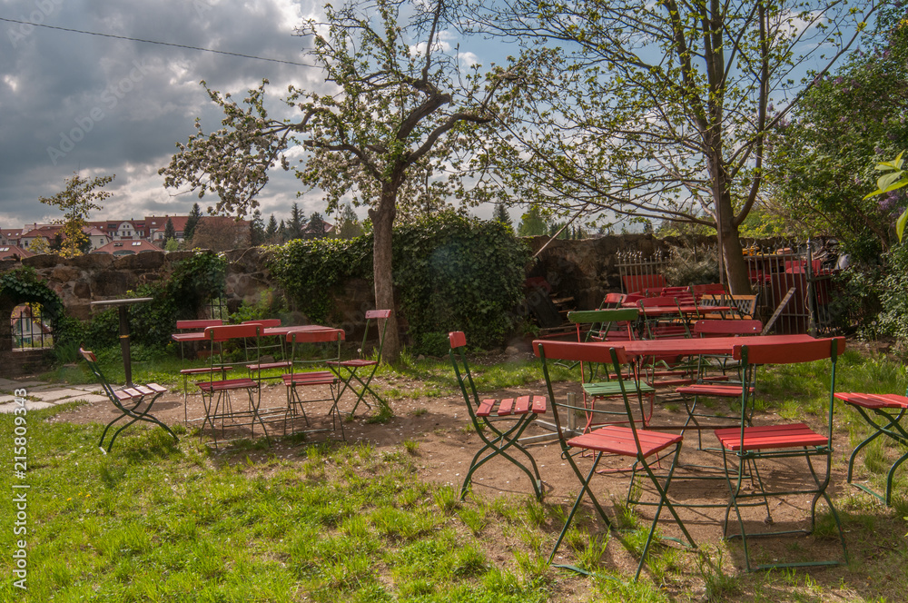 Wooden chairs at the terrace, Nuremberg Wooden chairs at the terrace, Nuremberg