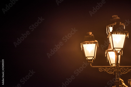 Frozen street lamp in a winter night