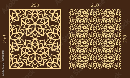 Laser cutting set. Woodcut vector trellis panel. Plywood lasercut eastern design. Hexagonal seamless pattern for printing, engraving, paper cutting. Stencil lattice ornament.