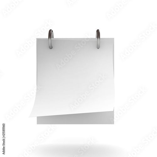 3d illustration of calendar with blank page, over white background