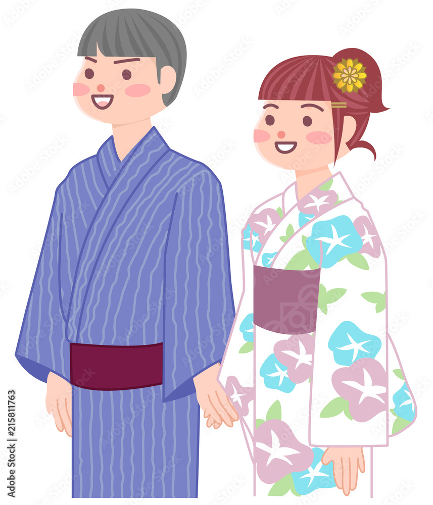 浴衣でデートをするカップル