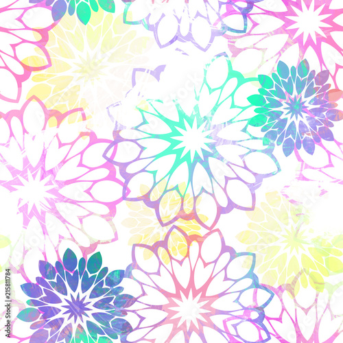 Seamless pattern floral style with watercolor effect. Textile print with abstract flowers. Ethnic background.