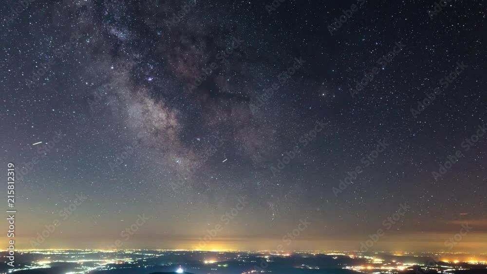 Milky Way moving over city lights